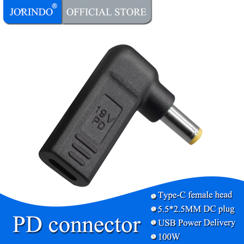 JORINDO Usb 3,1 type c женский в dc 5,5*2,5 мм Мужской адаптер питания конвертер для lenovo портативный, Pd100w Быстрая зарядка конвертер ► Фото 1/6