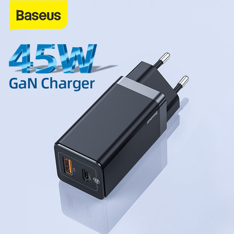 Baseus Ган Зарядное устройство 45 Вт PD USB C Зарядное устройство с технологией Quick Charge 4,0 3,0 двойной Порты USB телефон Зарядное устройство ForiP дляxiaomi ... ► Фото 1/6