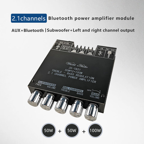 Плата усилителя сабвуфера TPA3116D2, Bluetooth 5,0, 50WX2 + 100 Вт, 2,1 канал, усилитель звука, стерео усилитель, плата, басовый усилитель ► Фото 1/6