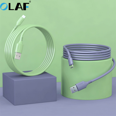 Кабель OLAF 3A USB Type C, кабель для быстрой зарядки Type C, кабель из мягкой жидкой резины для Xiaomi Samsung Huawei, шнур для быстрой зарядки ► Фото 1/6