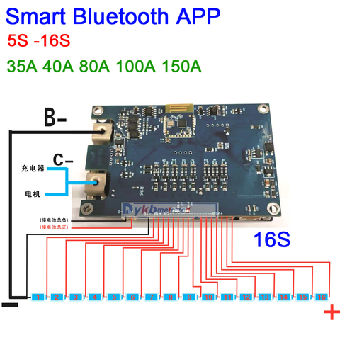 Защитная Плата Smart Bluetooth 5S-16S 40A 80A 100A 150A Li-Ion Lipo Lifepo4 LTO, плата для литиевой батареи BMS APP 6S 7S 8S 10S 12s 13s ► Фото 1/6