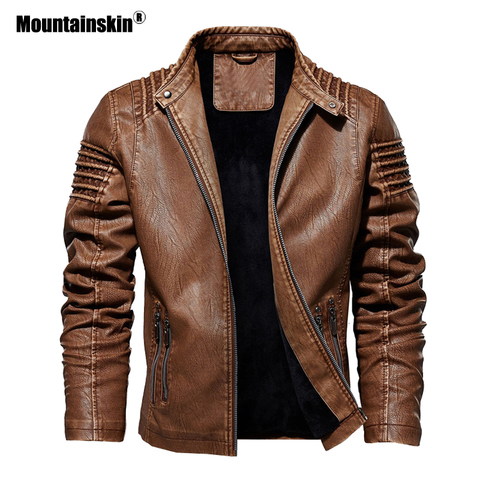 Мужская мотоциклетная куртка Mountainskin, черная приталенная куртка из искусственной кожи, теплая верхняя одежда, осень-зима 2022 ► Фото 1/6