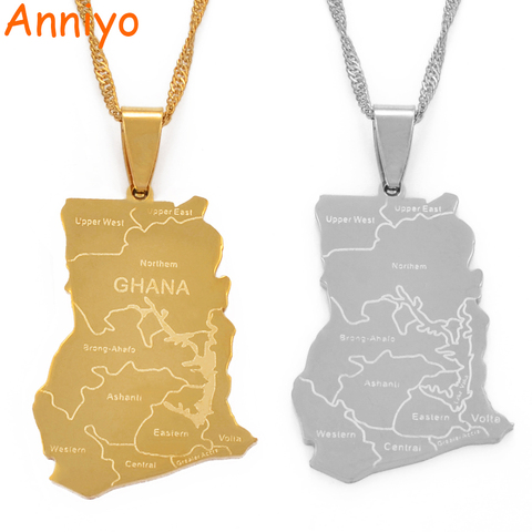 Anniyo цвета золота Гана страна карта с именем государства кулон ожерелья очарование Ghanaian Ювелирные изделия Подарки #019821 ► Фото 1/5