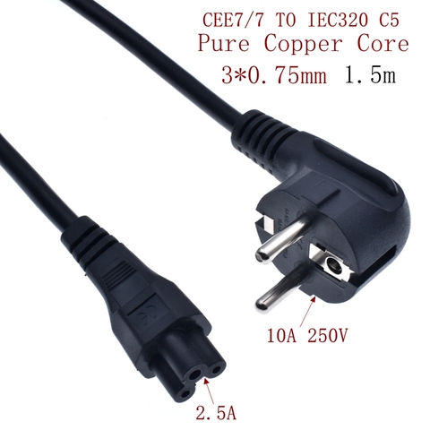Шнур питания с евровилкой, штекер Schuko CEE7/16 к IEC 320 C5 Micky кабель питания для ноутбука, короткий VDE адаптор питания со шнуром ► Фото 1/6