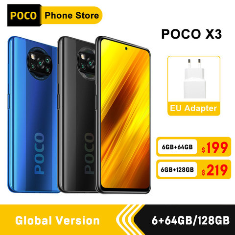 Глобальная версия Xiaomi POCO X3 NFC 6 Гб 64 Гб/6 ГБ 128 Гб Смартфон Snapdragon 732 Octa Core 64-мегапиксельная четырехъядерная камера 6,67 