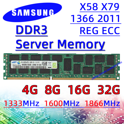 Сервера Самсунг память ddr3 ГБ 4 ГБ 8 ГБ 16 ГБ 32G 1333 МГц 1600 1866 МГц ECC REG оперативная память pc3 10600R 12800R 14900R X58 X79 ► Фото 1/1