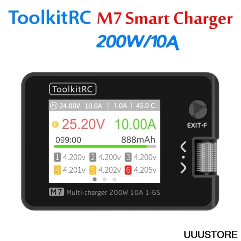 Балансирующее зарядное устройство ToolkitRC M7, 200 Вт, 10 А постоянного тока, зарядное устройство Dis для 1-6S литий-полимерных батарей с сервоприводом напряжения, проверка хода, ESC приемник, тестер сигнала ► Фото 1/6