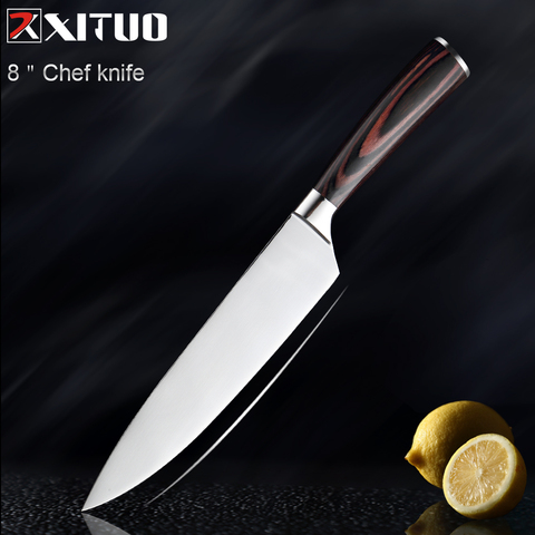 XITUO кухонный нож шеф-повара, ножи 8 дюймов, японский нож из высокоуглеродистой нержавеющей стали, мясницкий нож для овощей, сантоку, универса... ► Фото 1/6