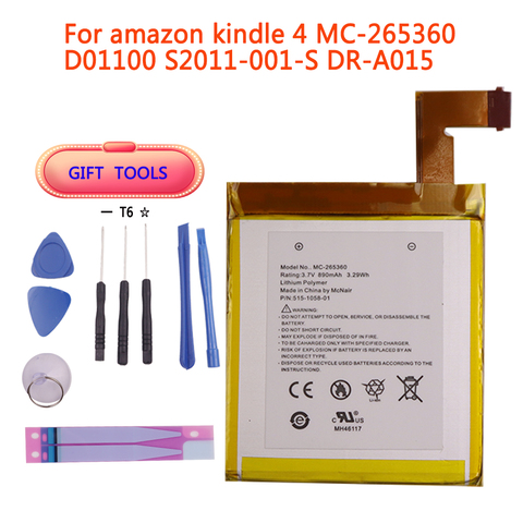 Аккумулятор ZQTMAX для Amazon Kindle 4, 5, 6, D01100, 515-1058-01, 890 мАч, с инструментами, аккумулятор для MC-265360 ► Фото 1/5