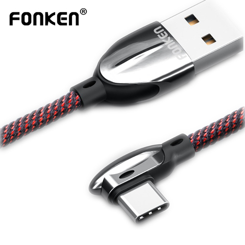 FONKEN 90 градусов USB Type C кабель быстрое зарядное устройство 3A Type-C L изгиб шнур для Android мобильный телефон кабель для передачи данных нейлоновый ... ► Фото 1/6