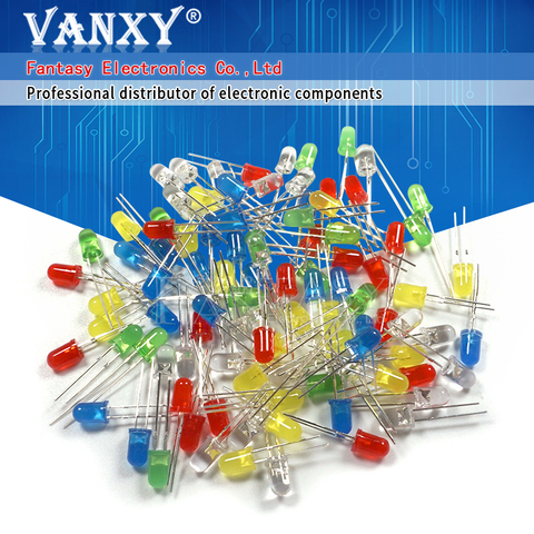 100 шт. 5 мм светодиодный Диод 5 мм круглая головка туман красный/желтый/белый/зеленый/синий комплект светодиодов ► Фото 1/3