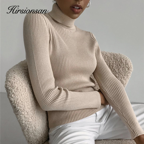 Hirsionsan элегантный базовый вязаный свитер для женщин 2022 приталенный женский теплый вязаный Повседневный пуловер женский однотонный джемпер ► Фото 1/6