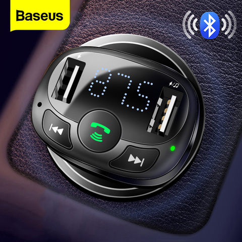 FM-трансмиттер Baseus с Bluetooth, Aux, аудио, mp3-плеер, FM-радио, двойной USB, быстрая зарядка, автомобильное зарядное устройство, FM-модулятор, автомобильный комплект громкой связи ► Фото 1/6