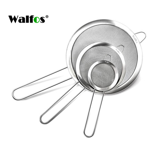 Дуршлаги Walfos из тонкой сетки, дуршлаги из нержавеющей стали премиум-класса с усиленной рамой и прочной ручкой идеально ► Фото 1/6