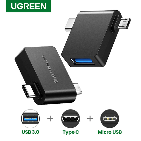 Адаптер Ugreen OTG 2-в-1 с Micro USB Type C на USB 3,0 Type-C адаптер для Samsung Galaxy S10 Macbook USB C OTG адаптер преобразователь ► Фото 1/6