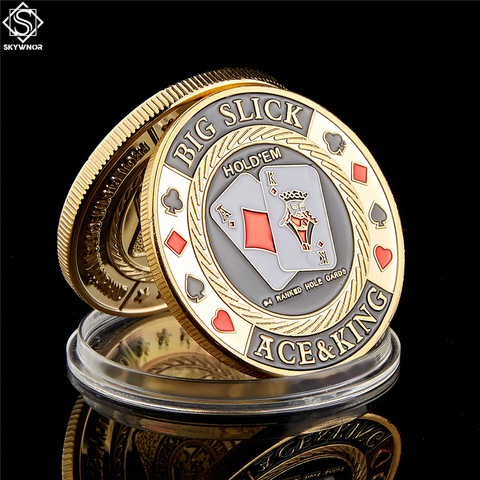Позолоченная монета «Big Slick Ace & King», фишки для покера, сувенирная монета, карта для покера с монетной капсулой ► Фото 1/6