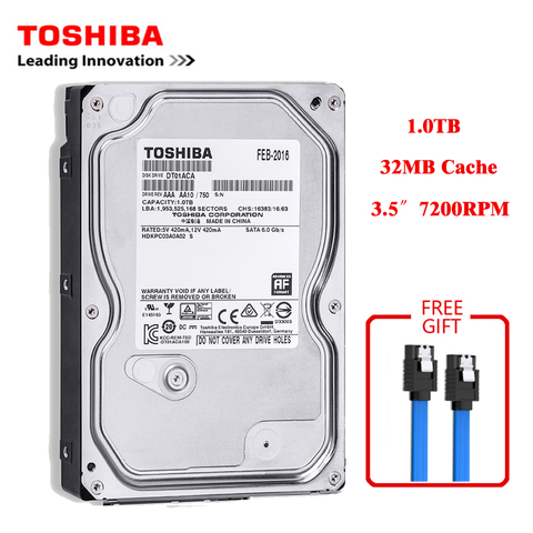 Внутренний механический жесткий диск Toshiba, 1000 ГБ, 3,5 дюйма, SATA2/SATA3, 6 ГБ/сек., жесткий диск 1 ТБ, HDD, 7200 об/мин, 32 Мб, буфер ► Фото 1/6