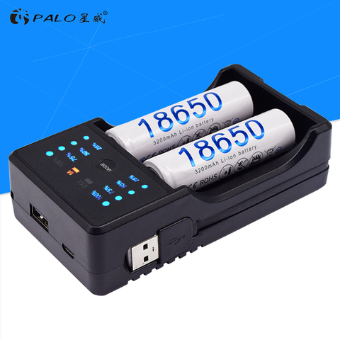 Умное зарядное устройство PALO 18650 14500, 1,2 В, AA, AAA, NiMH, 3,7 В, 18500, 16350, 18650, 26500, литий-ионный аккумулятор, быстрая зарядка ► Фото 1/6