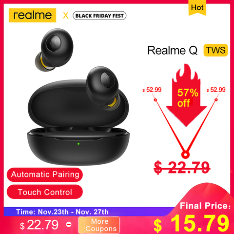 Realme Buds Q TWS наушники True BT 5,0 беспроводные стерео водонепроницаемые наушники мгновенное автоматическое подключение зарядная коробка с микрофоном гарнитура ► Фото 1/1