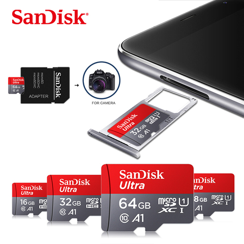 Карта памяти SanDisk A1 micro sd, 128 ГБ, 64 ГБ, 32 ГБ, sd-карта 16 ГБ, класс 10, SDXC, Microsd, для камеры, телефона, флэш-карта ► Фото 1/6