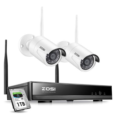 ZOSI Беспроводная система охранных камер, H.265 + 8CH 1080P HD сетевой IP NVR и 2 шт 2.0MP HD беспроводная наружная IP камера наблюдения ► Фото 1/6