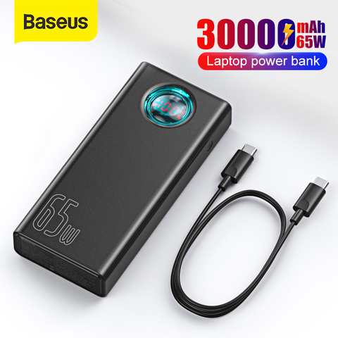 Baseus Power Bank 30000 мАч 65 Вт PD Quick Charge QC3.0 Powerbank для ноутбука, Внешнее зарядное устройство для iPhone Samsung Xiaomi ► Фото 1/6