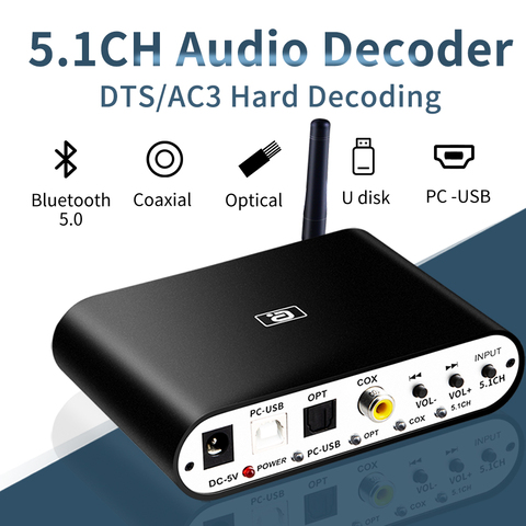 DA615U аудио декодер 5.1CH, Bluetooth 5,0, приемник DAC, беспроводной, аудио адаптер, оптический, коаксиальный, U play, DAC, DTS, обновленная версия, DA615U ► Фото 1/6