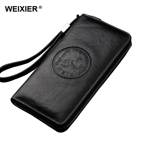 WEIXIER®Кошелек мужской из натуральной кожи с RFID-блокировкой, винтажный длинный деловой бумажник с несколькими карманами ► Фото 1/6