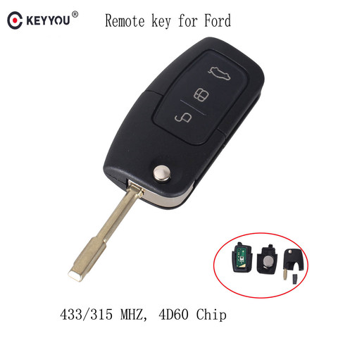 KEYYOU 433 МГц 4D60 чип Автомобильный Дистанционный ключ подходит для Ford Fusion Focus Mondeo Fiesta Galaxy автомобиль FO21 лезвие автоматический ключ ► Фото 1/6