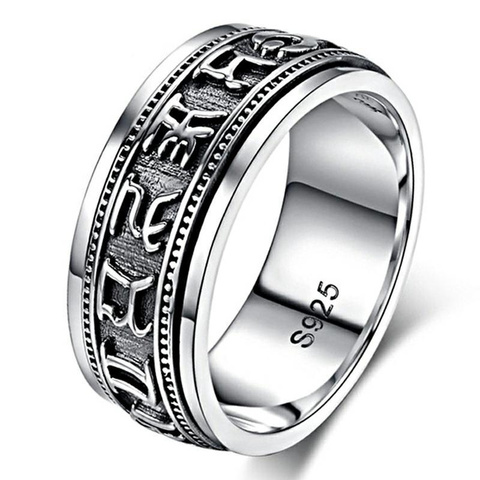Женское серебряное ювелирное изделие, Винтажное кольцо из тайского серебра, религиозная мантра Будды, ваджра S925, кольцо (HY) ► Фото 1/6