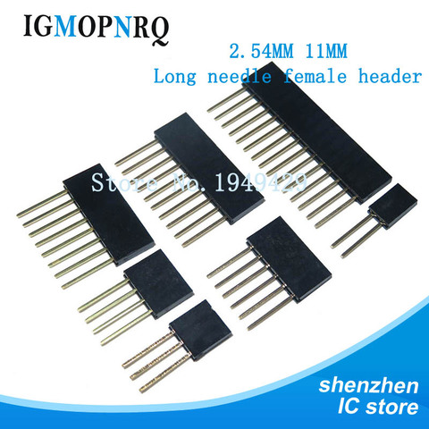 100 шт., 2,54 мм, однорядные длинные штыри для разъема PCB, 11 мм, 2/3/4/6/8/10/15PIN ► Фото 1/2