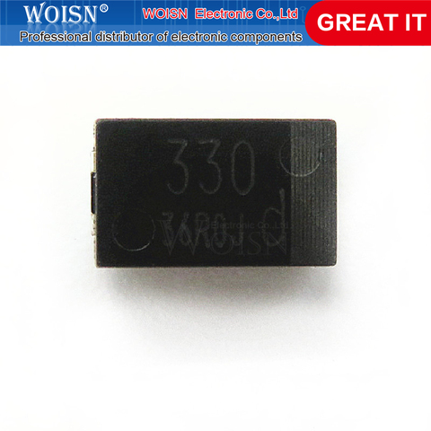 10 шт./лот SMD 6,3 V 330 мкФ танталовый конденсатор, алюминиевая крышка, с низким ESR 330 мкФ 4TPB330M 7343 может заменить OE128 OE907 0,8 в наличии ► Фото 1/1