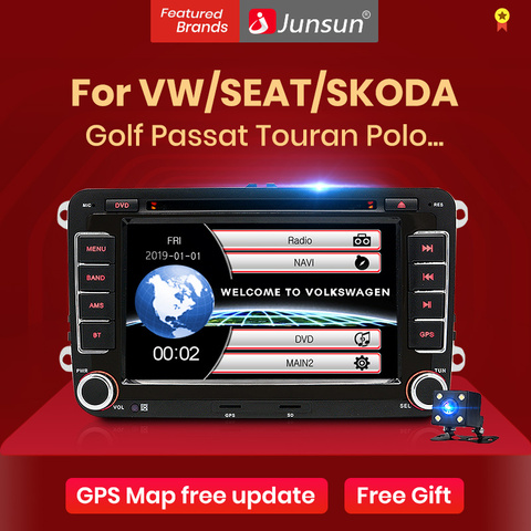 (Промокод : MOROZ) Junsun 2 din Автомобильный Радио мультимедийный плеер GPS для поло седан Volkswagen VW Passat B7 B6 Golf Touran Polo Sedan Tiguan jetta Android 9,0 DVD ► Фото 1/6