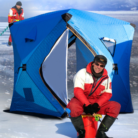 Зимняя палатка для рыбалки на льду, трехслойная утолщенная теплая хлопковая палатка для кемпинга, 3-4 человека, ветрозащитная зимняя рыболов... ► Фото 1/6
