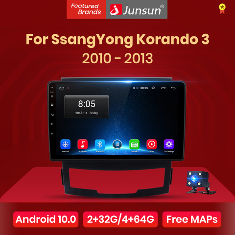 Автомагнитола Junsun V1 для SsangYong Korando, мультимедийный видеоплеер на платформе Android 10,0 с GPS-навигацией и dvd-плеером, типоразмер 2 din, 2010-2013 ► Фото 1/6