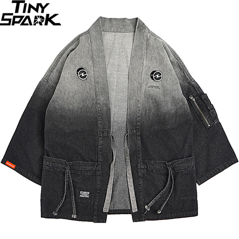 Мужская джинсовая куртка в стиле Харадзюку, винтажная куртка-кимоно градиентного цвета в японском стиле, 2022 ► Фото 1/6