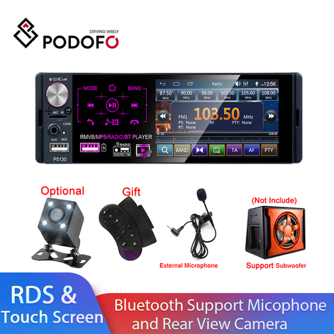 Автомагнитола Podofo RDS, MP5-плеер с сенсорным экраном 4,1 дюйма, Bluetooth, поддержкой микрофона и камеры заднего вида ► Фото 1/6