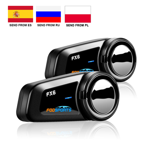 Fodsports 2 шт. FX6 Шлем Интерком мотоциклетный Bluetooth шлем гарнитура 6 Rider 1000 м Moto Interphone Intercomunicador FM BT 5,0 ► Фото 1/6