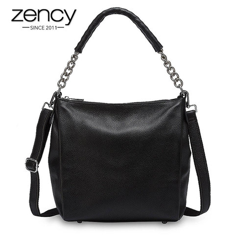 Zency 100% натуральная кожа, черная сумка, модная женская сумка на плечо, высокое качество, сумка-тоут, элегантная дамская сумочка через плечо ► Фото 1/6