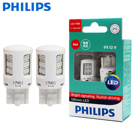 Philips светодиодный W21 / 5 Вт T20 7443 Ultinon светодиодный 11066ULR красный цвет автомобильные указатели поворота Стоп-светильник парковочные лампы хвостовые лампы, пара ► Фото 1/5