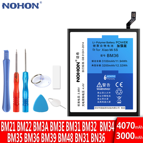 NOHON батарея для Xiaomi Mi 4C 5S 8 6 5 4 5X 6X Mi5 Mi6 Mi4C Mi8 Note 2 3 BM22 BM35 BM36 BM39 BM3A BM3E BM48 оригинальный аккумулятор ► Фото 1/6