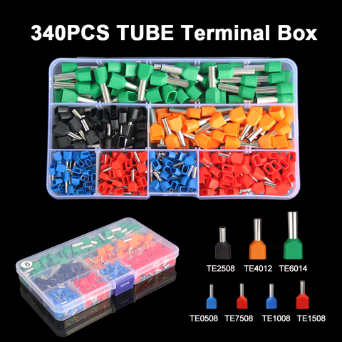 320 шт. двойной проволочная трубка Terminal Kit 2*0,5-6mm2 Наконечник Изолированный двойной проводки трубчатый кабельный разъем обжимной популярной расцветке; Комплект одежды ► Фото 1/4