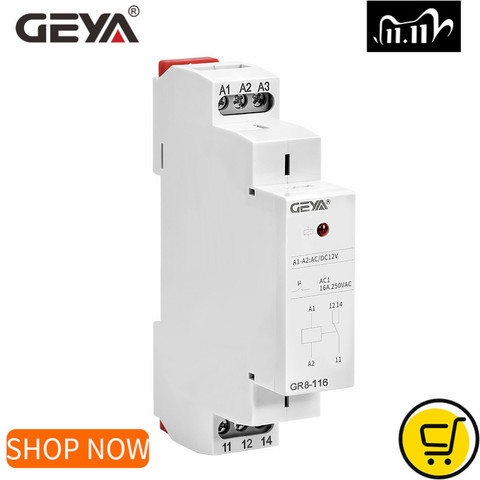 Реле переключения GEYA Din Rail типа GR8 AC DC 12 В, промежуточное реле 8A 16A, вспомогательное реле ► Фото 1/6