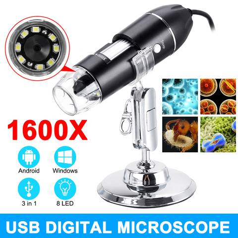 3 в 1 цифровой USB Type-C микроскоп Лупа камера 8 светодиодный Стенд для Android цифровой микроскоп 500X 1000X 1600X ► Фото 1/6