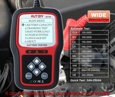 Устройство для тестирования аккумулятора AUTDIY BT700 Auto100-2000 CCA, устройство для проверки нагрузки аккумулятора 12 в 24 В, устройство для сканирования автомобиля, цифровой анализатор аккумулятора PK BT705 ► Фото 1/1