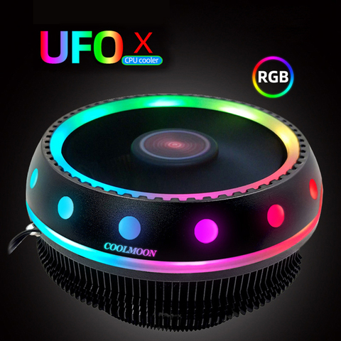 Кулер для ЦП 117 мм RGB, Настольный кулер для ЦП LGA/1151/1155/AM3/AM4/FM2, цветной светильник, излучающий бесшумный 3-контактный вентилятор для ЦП ► Фото 1/6