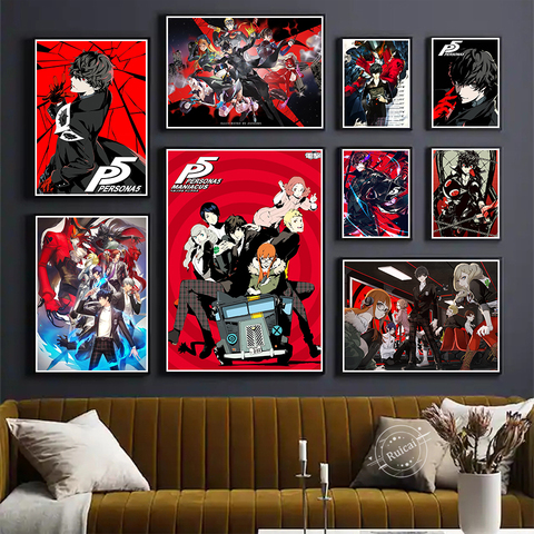 Persona 5 плакат видео игры тапочки в виде персонажа аниме детские краски Печать Wall Art Холст Картина для Гостиная Декор для дома подарок ► Фото 1/6