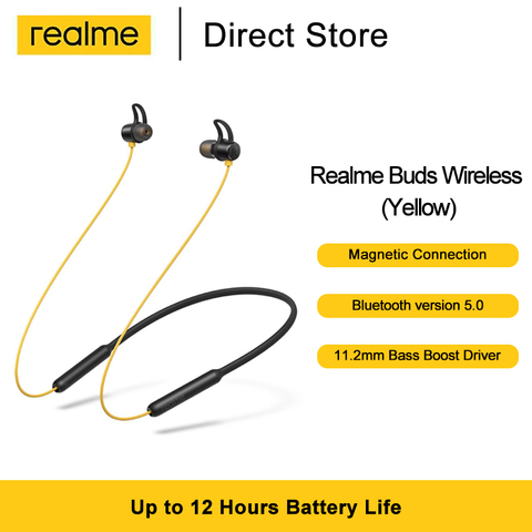 Беспроводные наушники Realme Buds, Bluetooth 5,0, 12 часов автономной работы, магнитное соединение, усиление басов, драйвер, игровые музыкальные наушники ► Фото 1/6