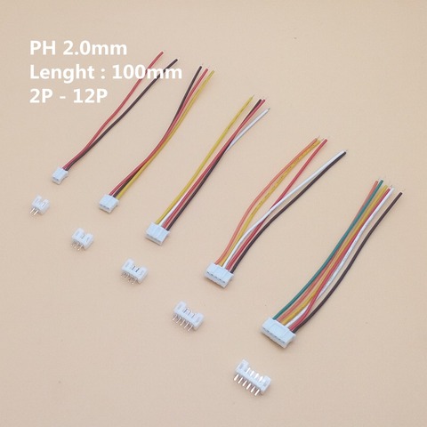 10 комплектов разъемов PH2.0 Mini Micro JST 2,0 PH, гнездовой разъем 2/3/4/5/6/7/8/9/10-контактный штекер с клеммными кабелями 100 мм 26AWG 10 см ► Фото 1/6