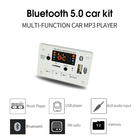 Mp3-плеер без использования рук, декодер, плата 5 В, 12 В, Bluetooth 5,0, автомобильный модуль FM-радио, поддержка рекордеров FM, TF, USB, AUX ► Фото 1/6